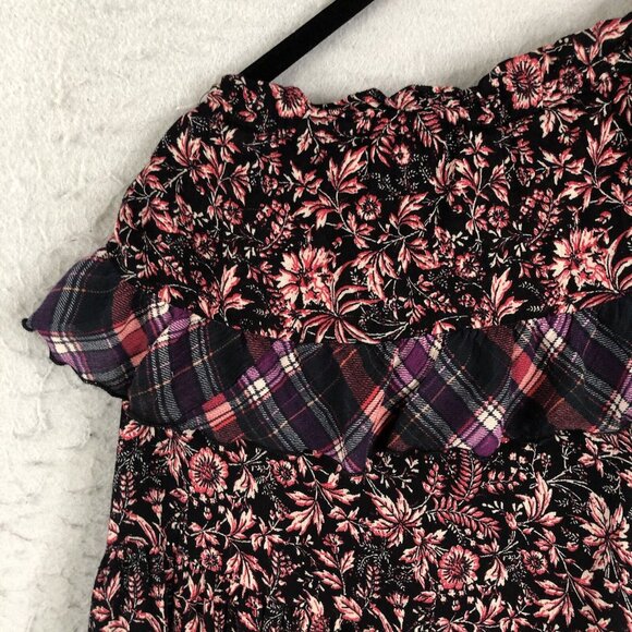 Free People Maxi Dress Womens Large Blue Pink Floral Boho Ruffle Cottage Core - Picture 14 of 16